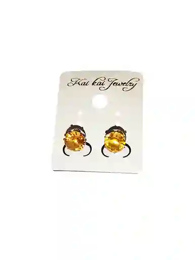 Aretes Circulares Piedra Amarilla Acero Quirurjico Inoxidable