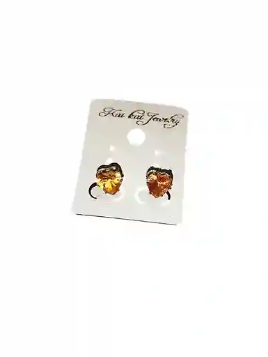 Aretes Corazon Piedra Amarilla Acero Quirurjico Inoxidable