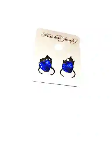 Aretes Corazon Piedra Azul Acero Quirurjico Inoxidable