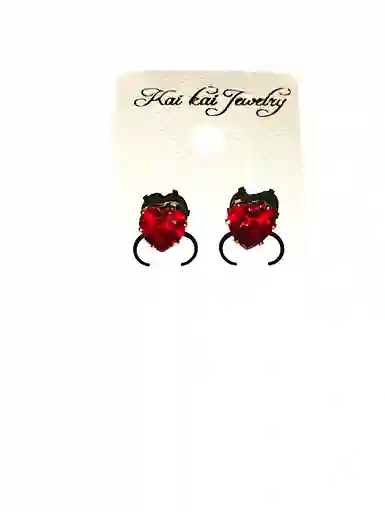 Aretes Corazon Piedra Roja Acero Quirurjico Inoxidable
