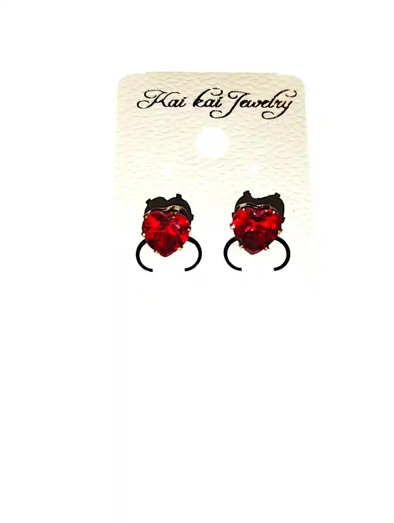 Aretes Corazon Piedra Roja Acero Quirurjico Inoxidable