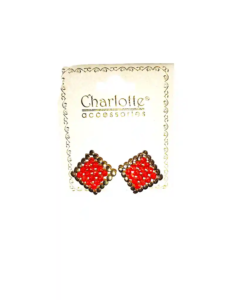 Aretes Cuadrado Dorado Con Rojo Acero Quirurjico Inoxidable