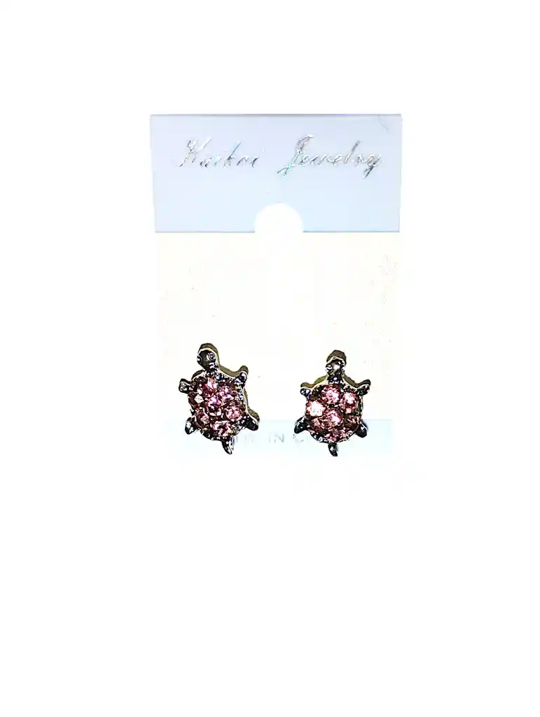 Aretes Tortuga Piedra Rosa Acero Quirurjico Inoxidable