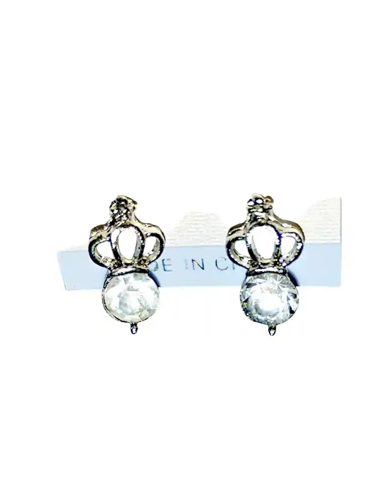Aretes Corona Piedra Transparente Acero Quirurjico Inoxidable