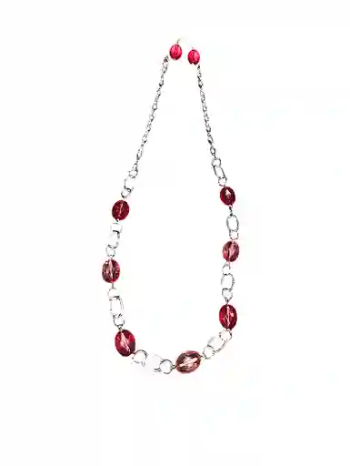 Juego Collar - Aretes Cadena Con Piedra Roja Acero Quirurjico Inoxidable