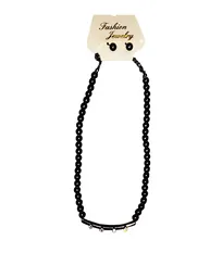 Juego Collar - Aretes Perlas Con Canotillo Negro