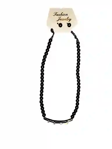 Juego Collar - Aretes Perlas Con Canotillo Negro