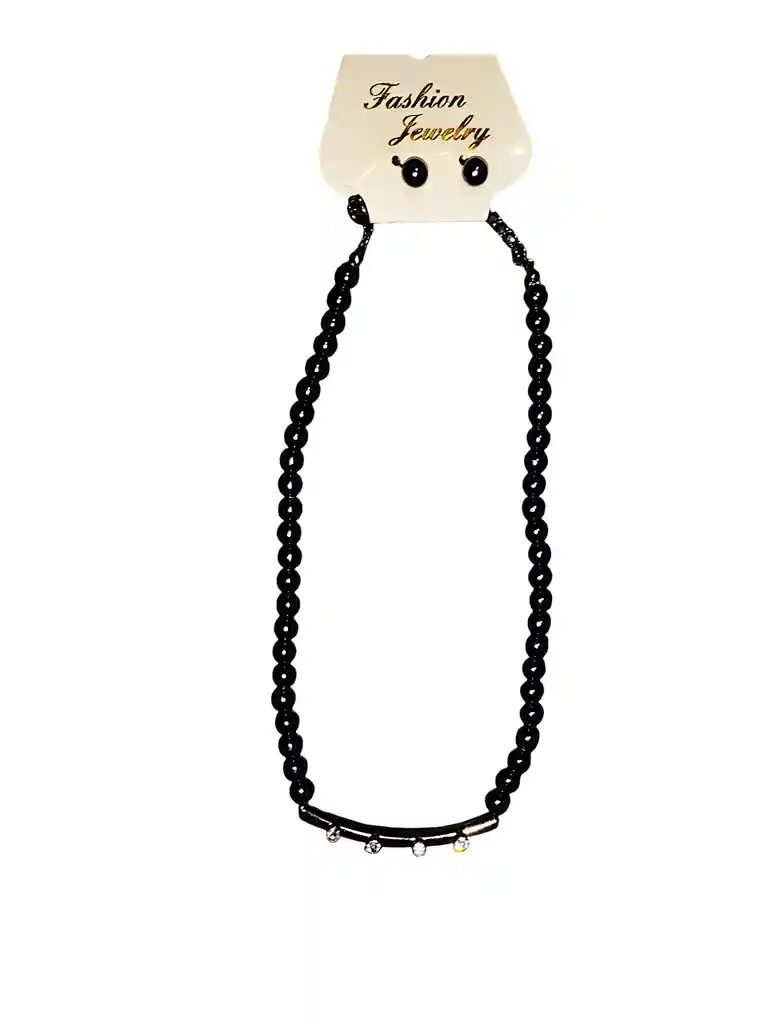 Juego Collar - Aretes Perlas Con Canotillo Negro