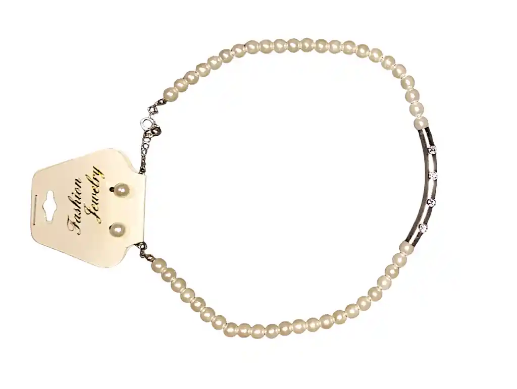 Juego Collar - Aretes Perlas Con Canotillo Blanco