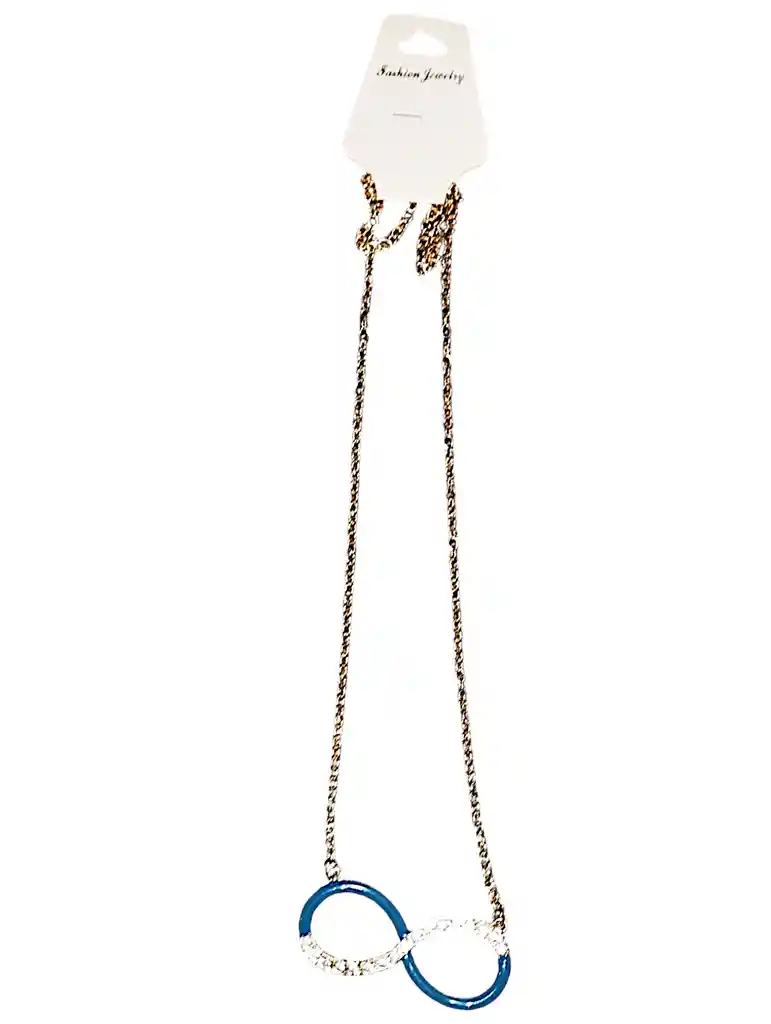 Collar Dorado Largo Infinito Azul Con Piedra Transparente Acero Quirurjico Inoxidable
