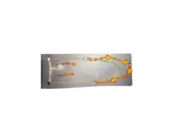 Juego Collar - Aretes Piedra Naranja Acero Quirurjico Inoxidable