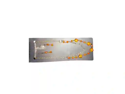 Juego Collar - Aretes Piedra Naranja Acero Quirurjico Inoxidable