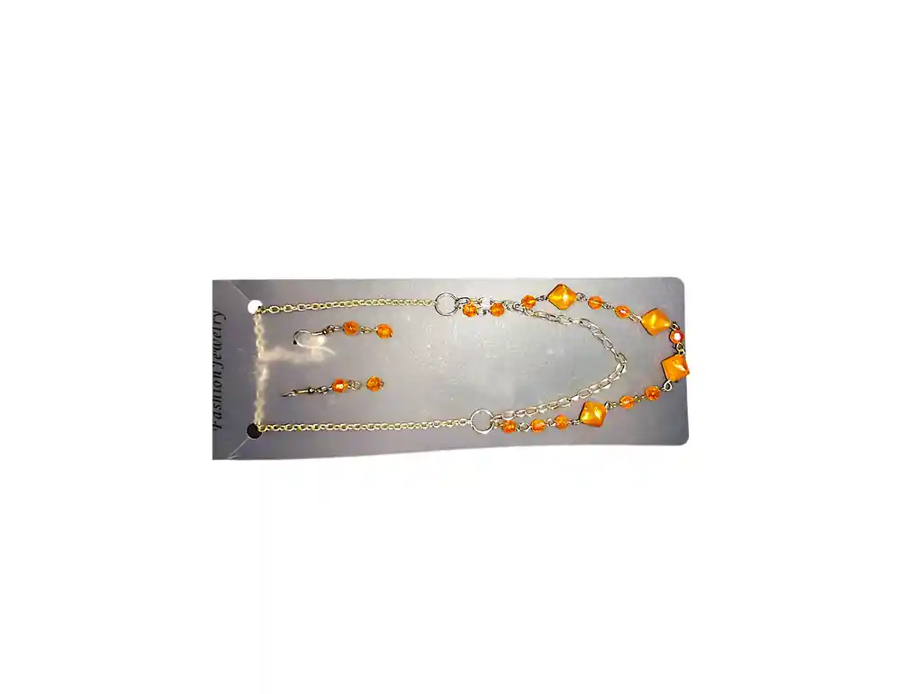 Juego Collar - Aretes Piedra Naranja Acero Quirurjico Inoxidable
