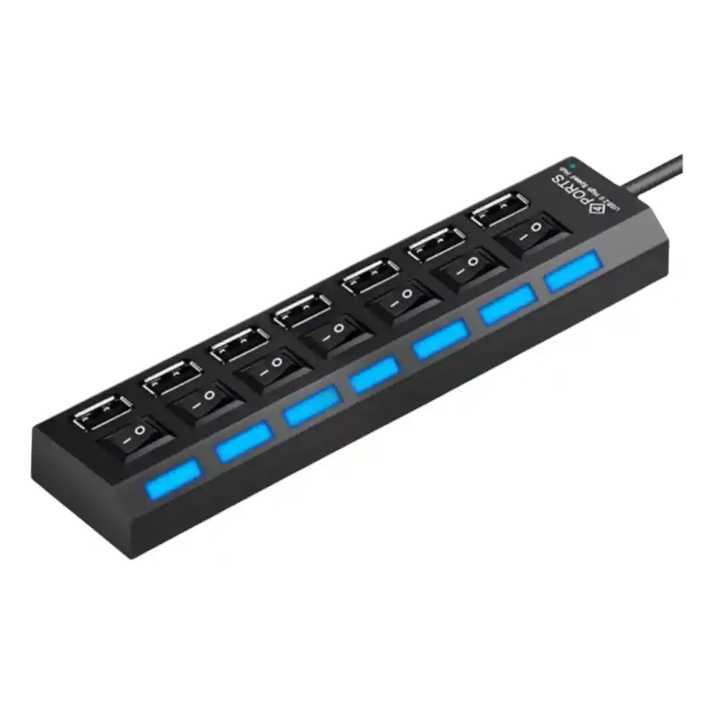 Hub Usb 7 Puertos Con Interruptor Individual Y Luz Led