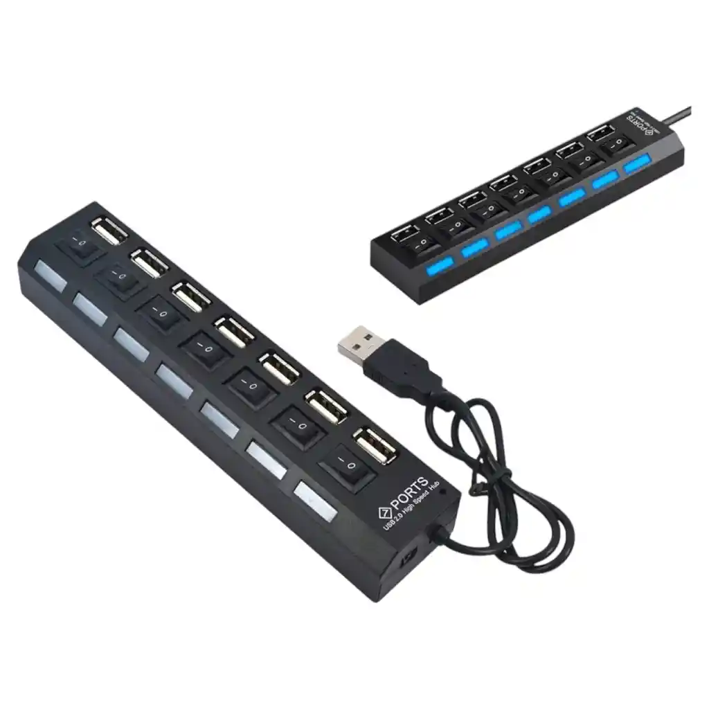 Hub Usb 7 Puertos Con Interruptor Individual Y Luz Led