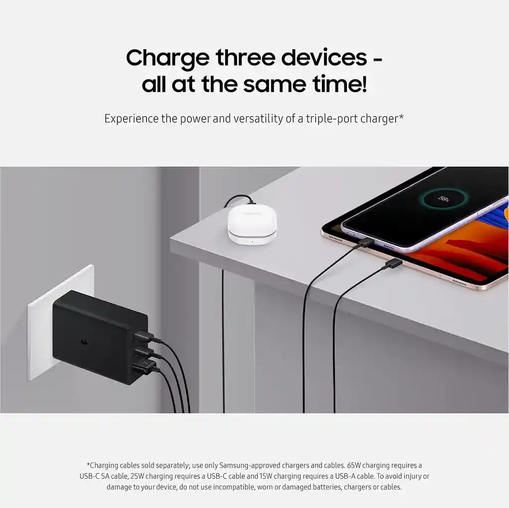 Cabeza Cargador Samsung Ultrarapido Doble Usb C 65/25w Usb A 15w Adroid Iphone