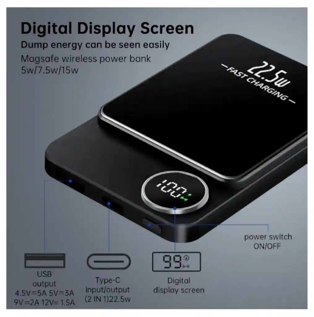 Power Bank Magnética 10000mah Pd 22.5w Harvic