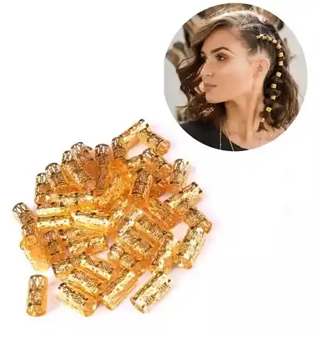 Paquete De Chaquira Metalica Dorada Para Cabello, Peinados