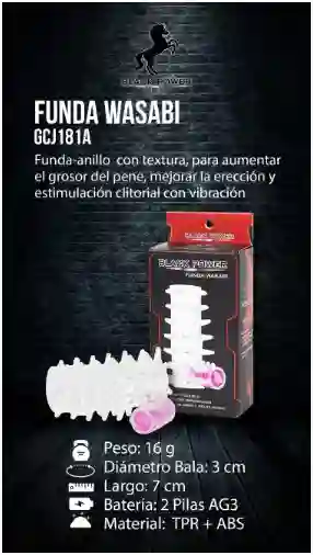 Funda Vibradora Wasabi Abierta (agranda, Retardante, Vibradora) Black Power
