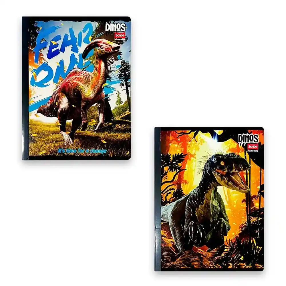 Cuaderno Cuadriculado Scribe Cosido 100 Hojas Diseño Dinosaurios Con Stickers Para Hombre