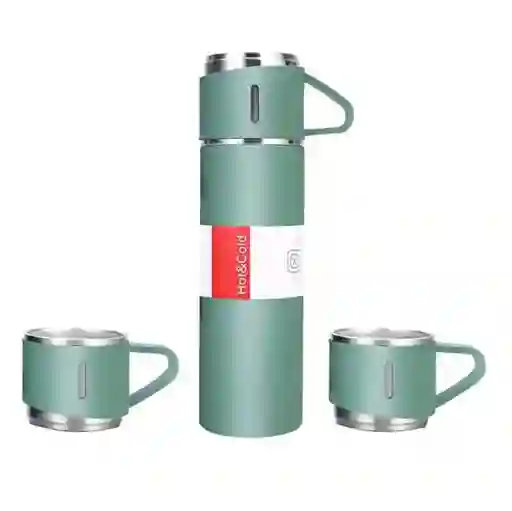 Termo Botella Térmica Bebida Agua Acero Inoxidable + Vasos