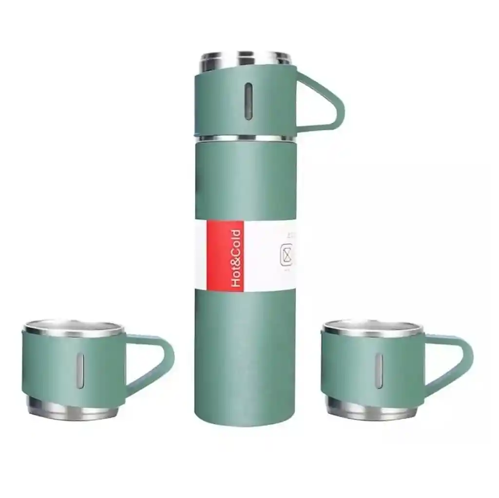 Termo Botella Térmica Bebida Agua Acero Inoxidable + Vasos
