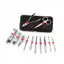 Kit Manicure 12 Piezas Acero Inoxidable, Lima, Cortaúñas, Tijera, Alicate, Retirador De Piel Muerta, Raspador De Uñas, Estuche Compacto