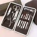 Kit Manicure 12 Piezas Acero Inoxidable, Lima, Cortaúñas, Tijera, Alicate, Retirador De Piel Muerta, Raspador De Uñas, Estuche Compacto