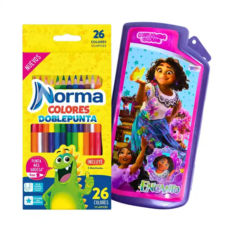 Kit Escolar Colores Norma Doble Punta + Cartuchera Encanto