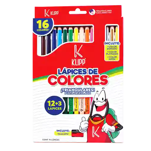Colores Unipunta 12+3 Und 4 Mm + Tajalápiz Klipp