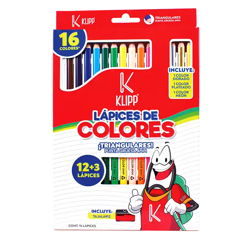 Colores Unipunta 12+3 Und 4 Mm + Tajalápiz Klipp