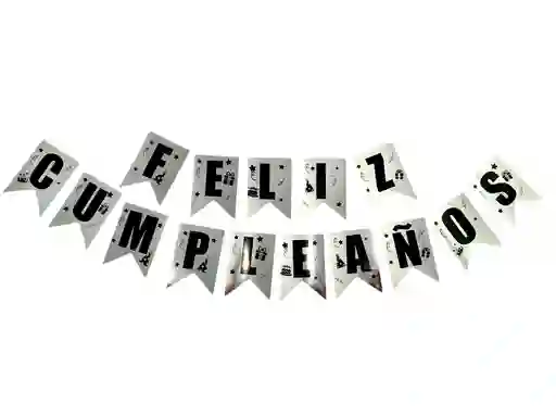 Letrero Guirnalda Feliz Cumpleaños Plateado Con Negro 12cm X 17cm