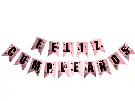 Letrero Guirnalda Feliz Cumpleaños Oro Rosa Con Negro 12cm X 17cm