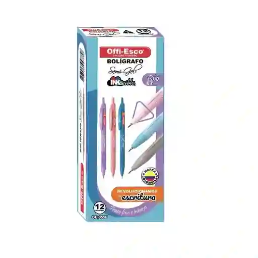 Boligrafo X12 Lapicero Tinta Negra Diseño Pastel Trazo Fino Semi-gel
