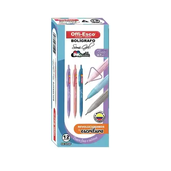 Boligrafo X12 Lapicero Tinta Negra Diseño Pastel Trazo Fino Semi-gel