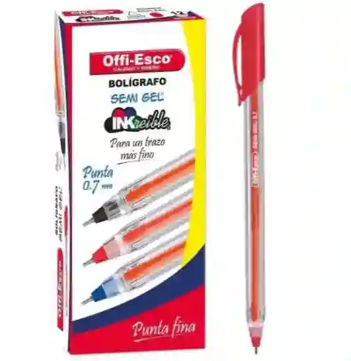 Caja Lapicero Offi-esco Rojo Semi Gel Punta Fina 076 Con Tapa