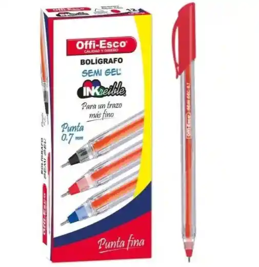 Caja Lapicero Offi-esco Rojo Semi Gel Punta Fina 076 Con Tapa