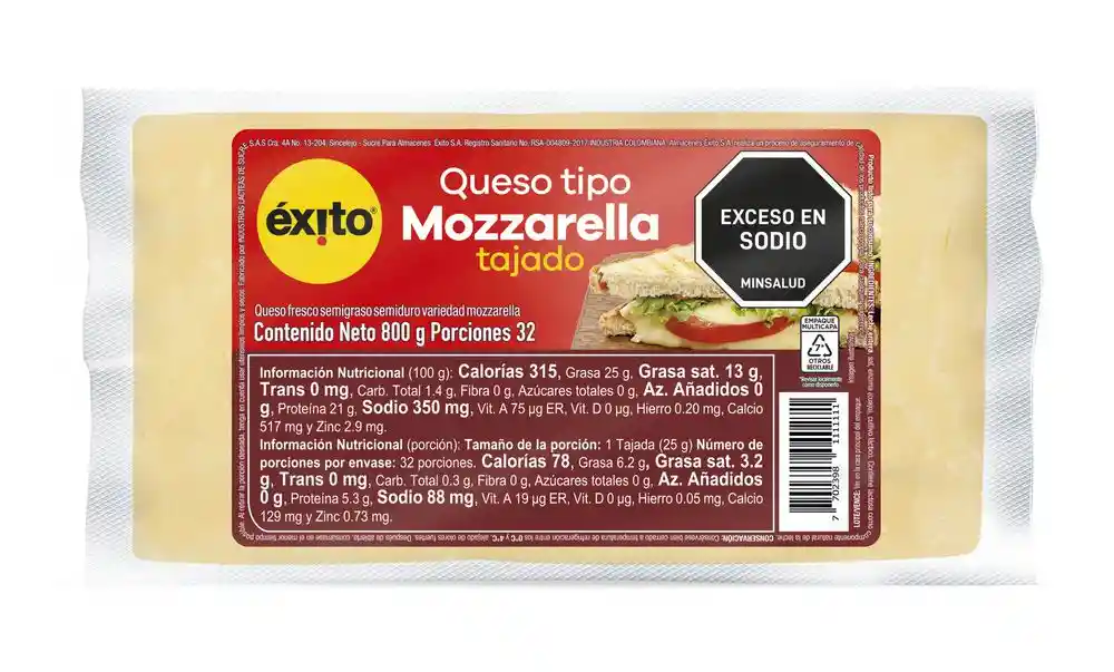 Queso Mozzarella Tajado Exito Marca Propia