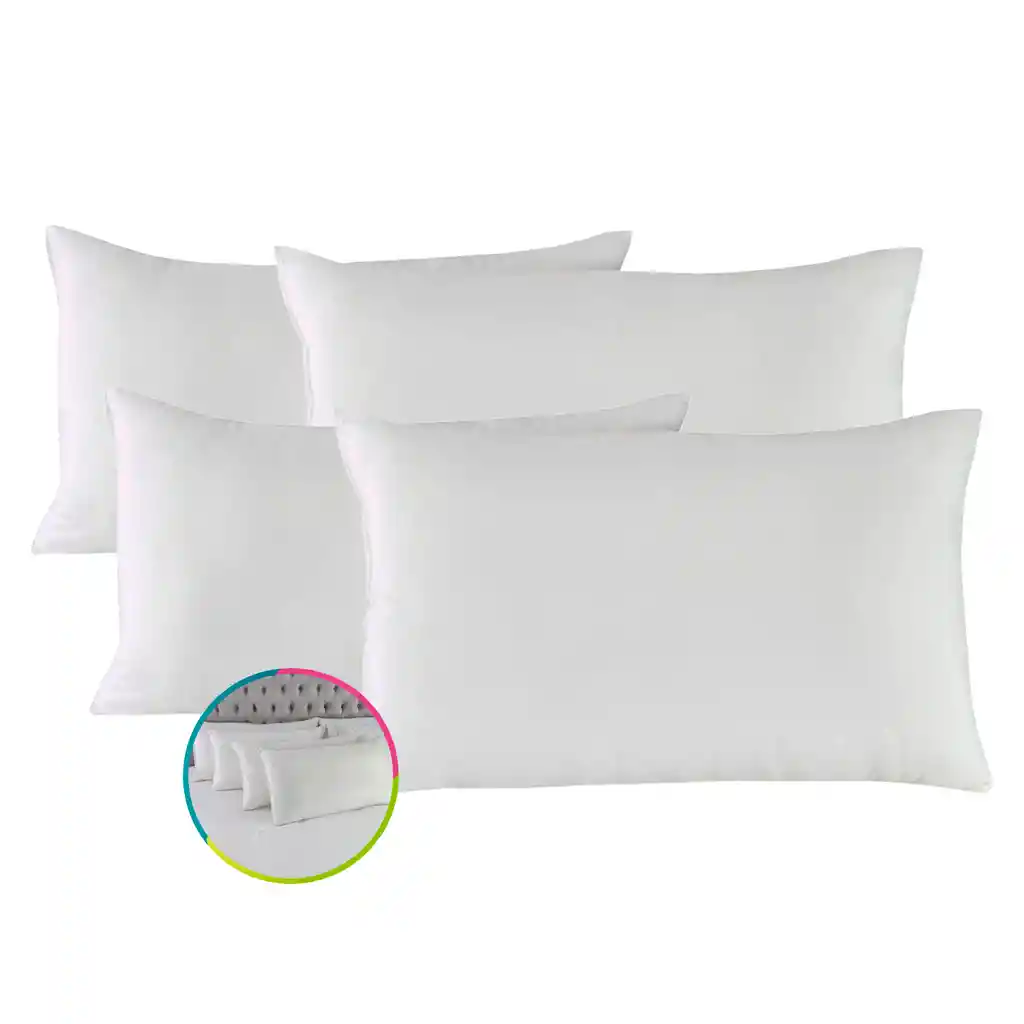 Set X 4 Almohadas Siliconada Hogareto 90x50 Cm Blanco