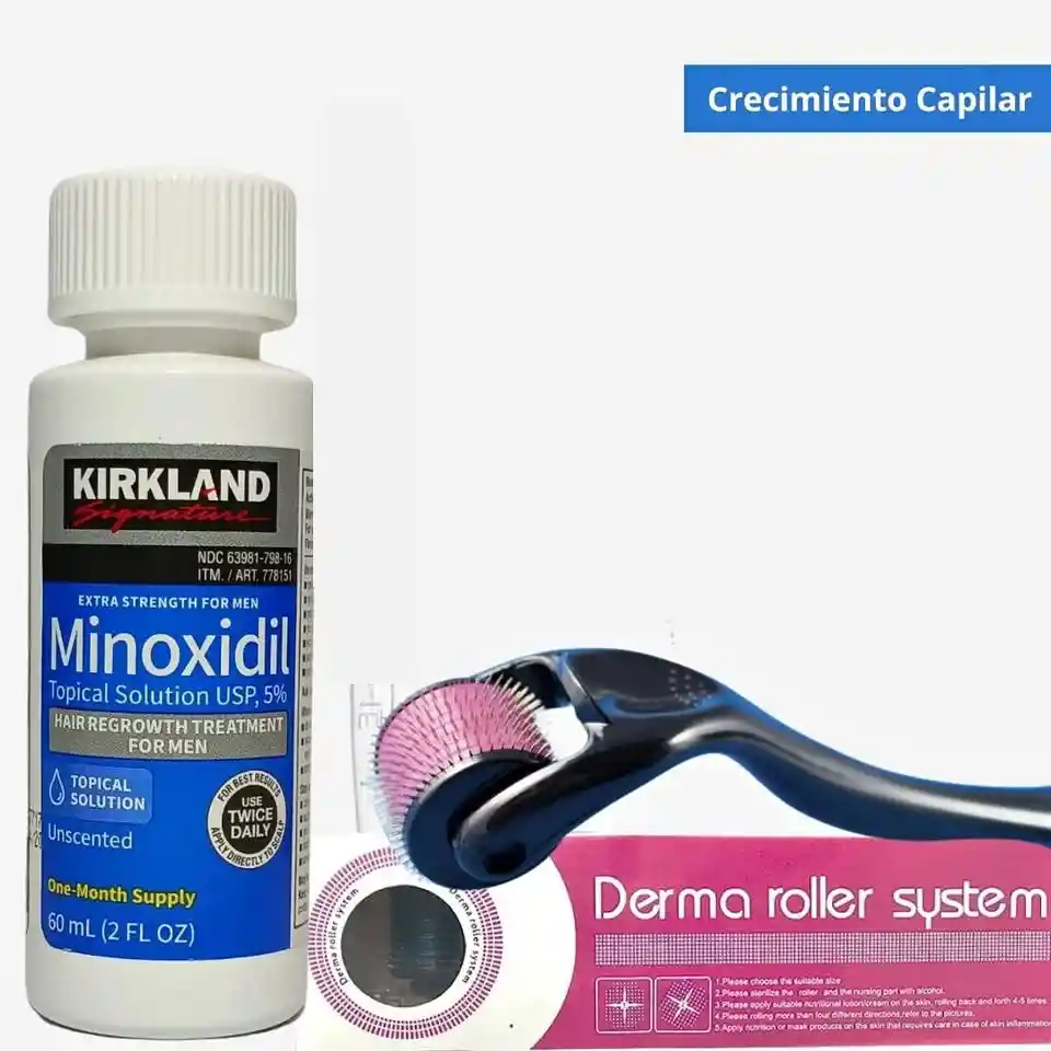 Kit Completo De Crecimiento: Para Barba, Cabello O Cejas Con Minoxidil Y Dermaroller