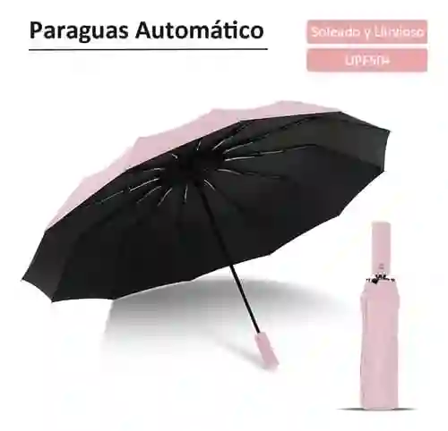 Sombrilla/paraguas Automática Con Filtro Solar Color Rosado
