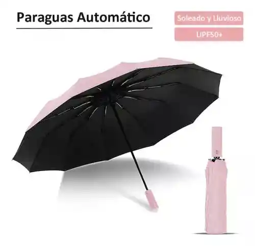 Sombrilla/paraguas Automática Con Filtro Solar Color Rosado