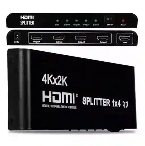 Splitter Hdmi 1x4 4k Uhd 2k Full Hd 3d C/ Fuente 4 Pantallas