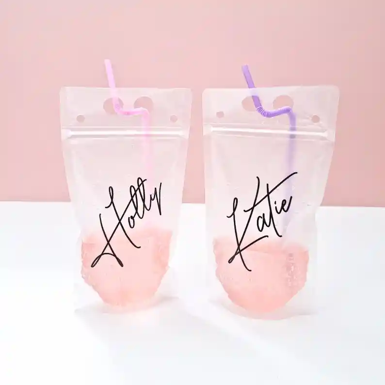 Bolsas Desechables Para Bebidas Cocteles Con Pitillo X10