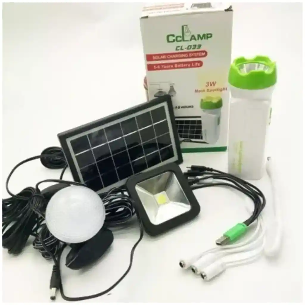 Kit Linterna Recargable 3w Portátil Liviana Con Panel Solar
