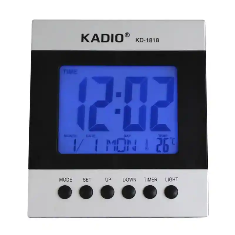 Reloj Multifuncional Alarma Digital, Sensor Calendario Y Termómetro (negro/plateado Kadio Kd-1818