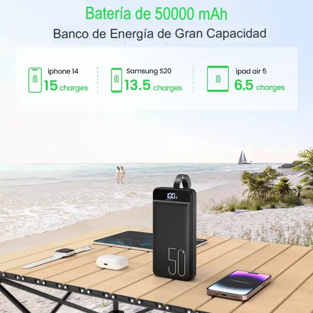 Power Bank Batería Externa Portátil 50.000 Mah Carga Rápida