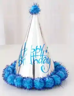 Gorros Cono Pompon Brillo Feliz Cumpleaños