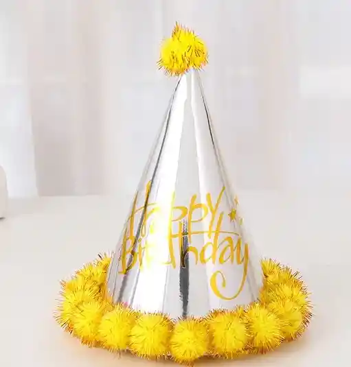 Gorros Cono Pompon Brillo Feliz Cumpleaños