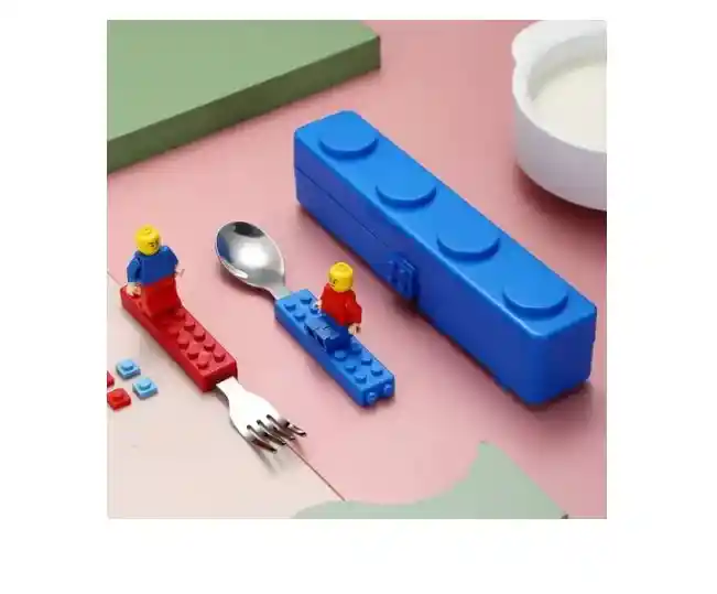Set Cubiertos Niño Tipo Lego Cuchara Y Tenedor
